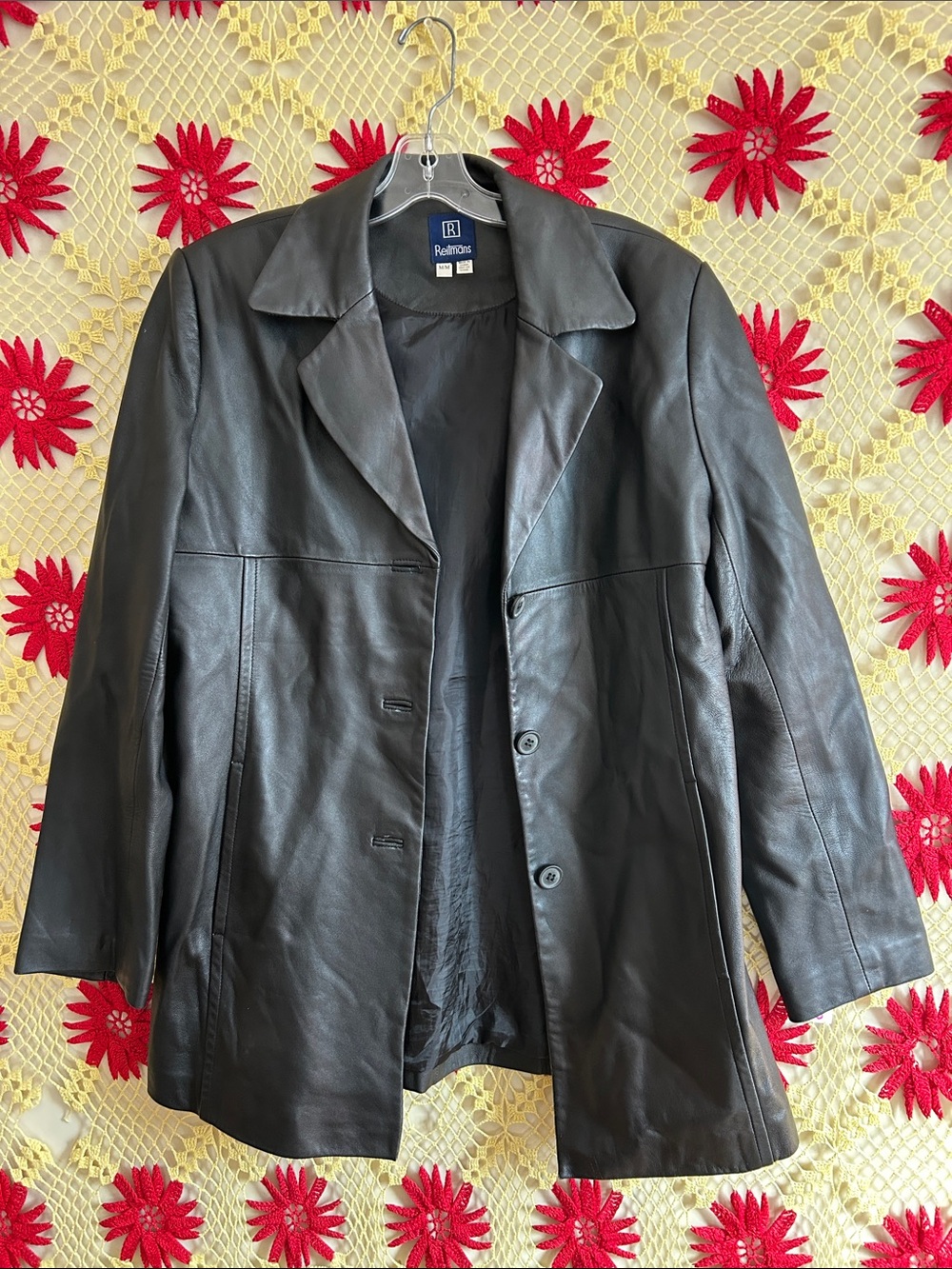 Vintage Reitmans Black Leather Blazer Jacket 90s Y2K Longline M